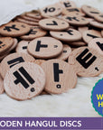 60 Wooden Korean Alphabet Letters, Consonants, Vowels Discs