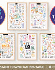 Printable Educational Korean & English Vocabulary Posters | Set of 5, 11x17"