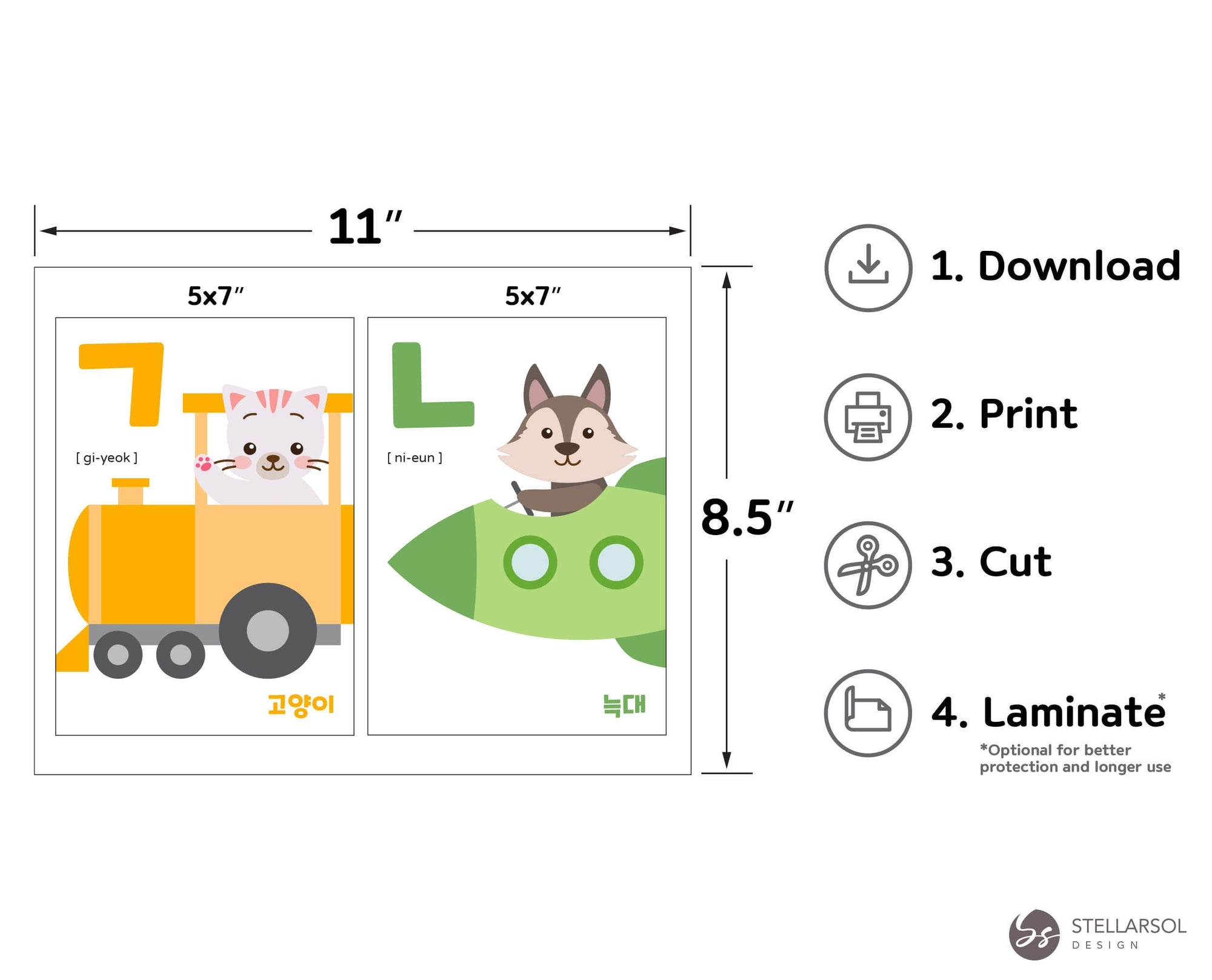 Printable Korean Hangul Toy Ride Flashcards