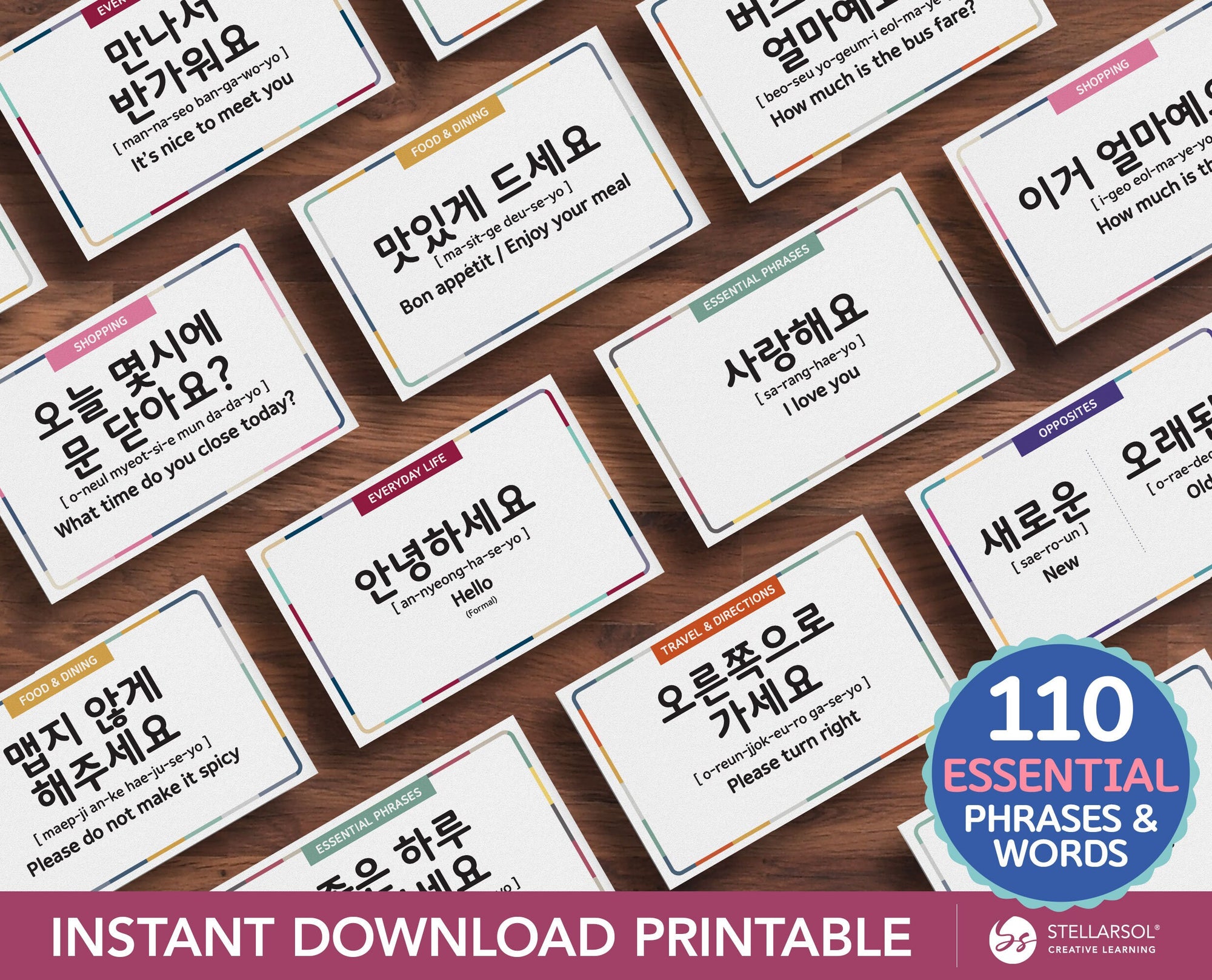 Printable Korean Basic Phrases Flashcards