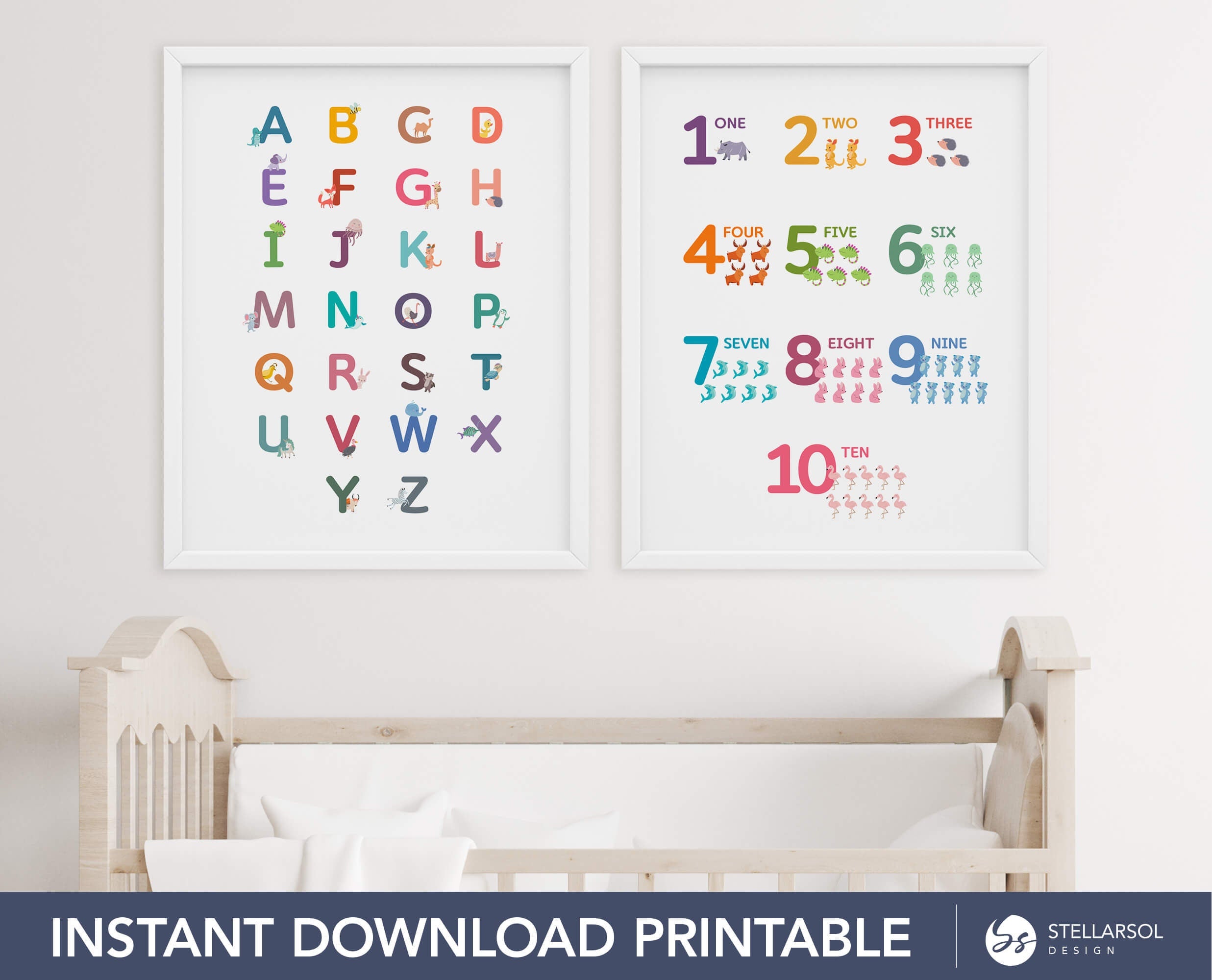 Printable Animal Alphabet Number Posters Bundle – Stellarsol® Creative ...