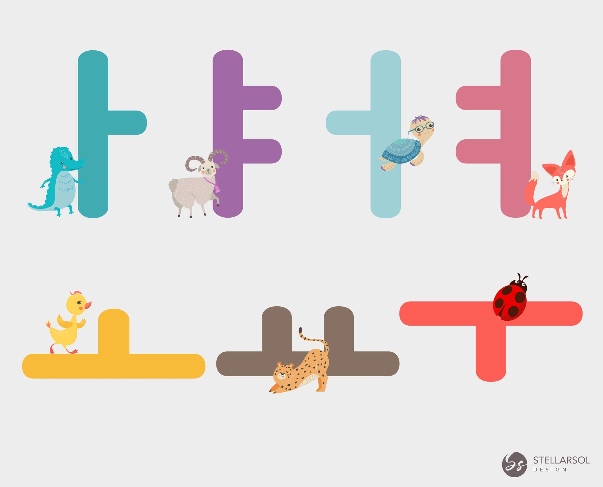 Printable Animal Korean Hangul 한글 자음 모음 Posters