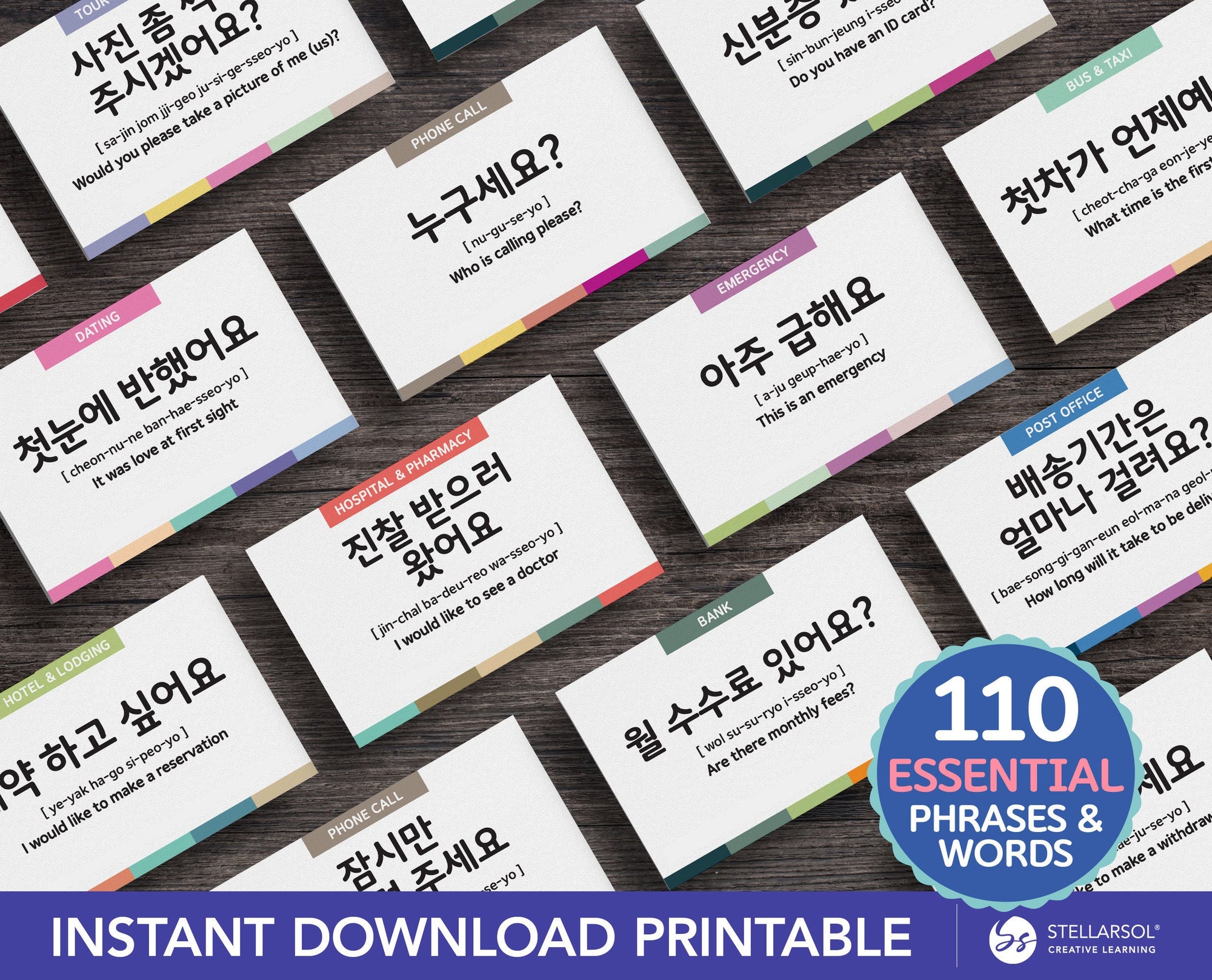 Printable 3-Pack Bundle Set Korean Flashcards