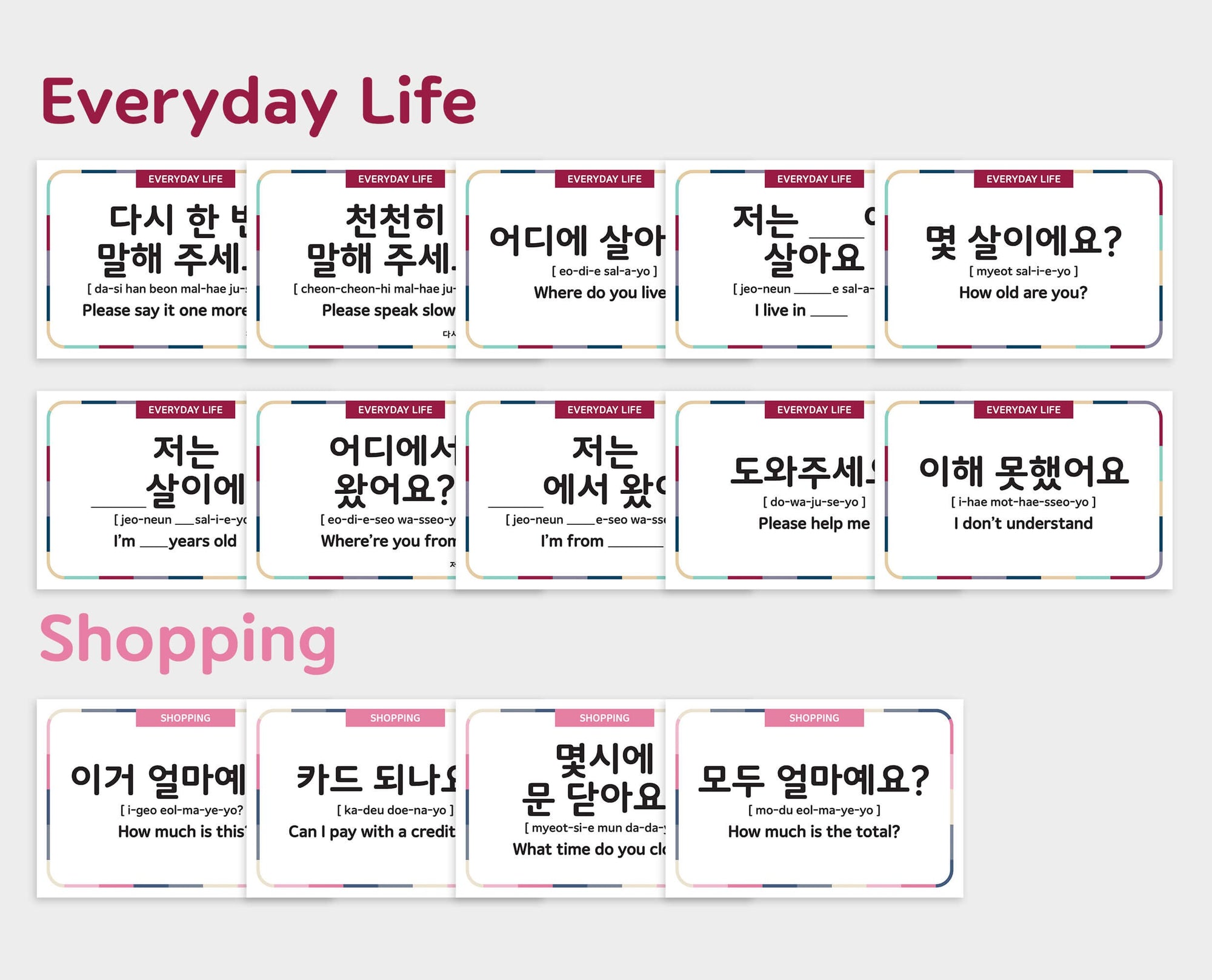 Printable Korean Basic Phrases Flashcards
