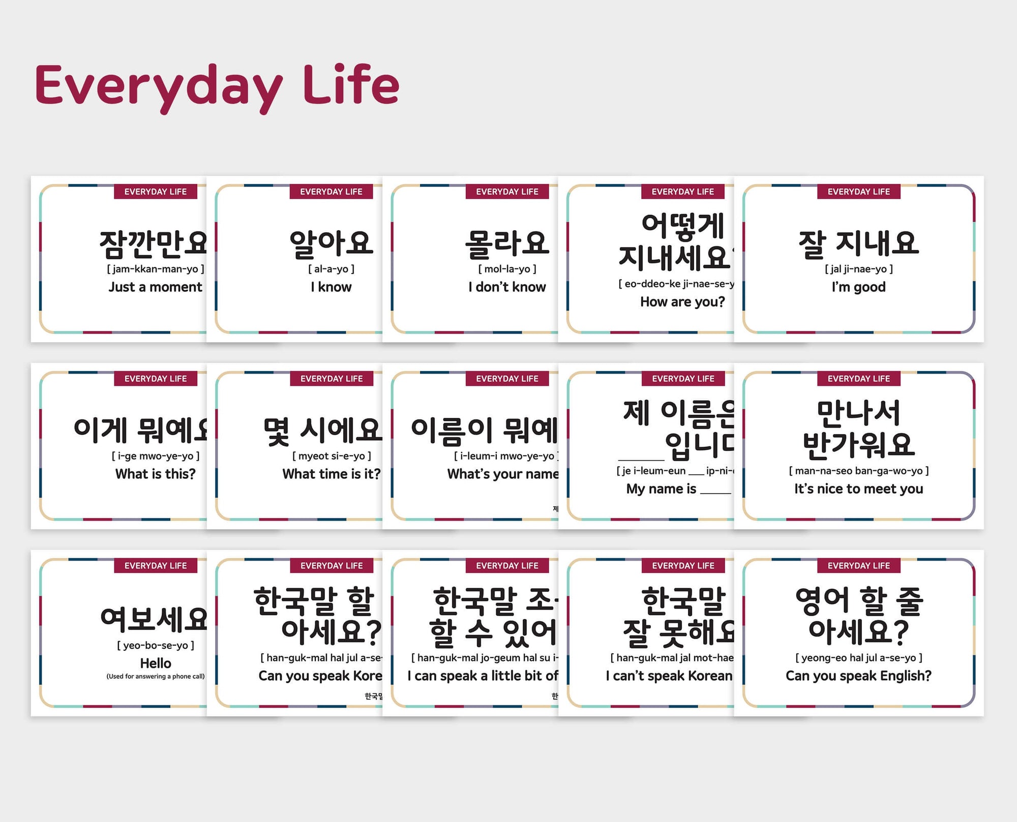 Printable Korean Basic Phrases Flashcards