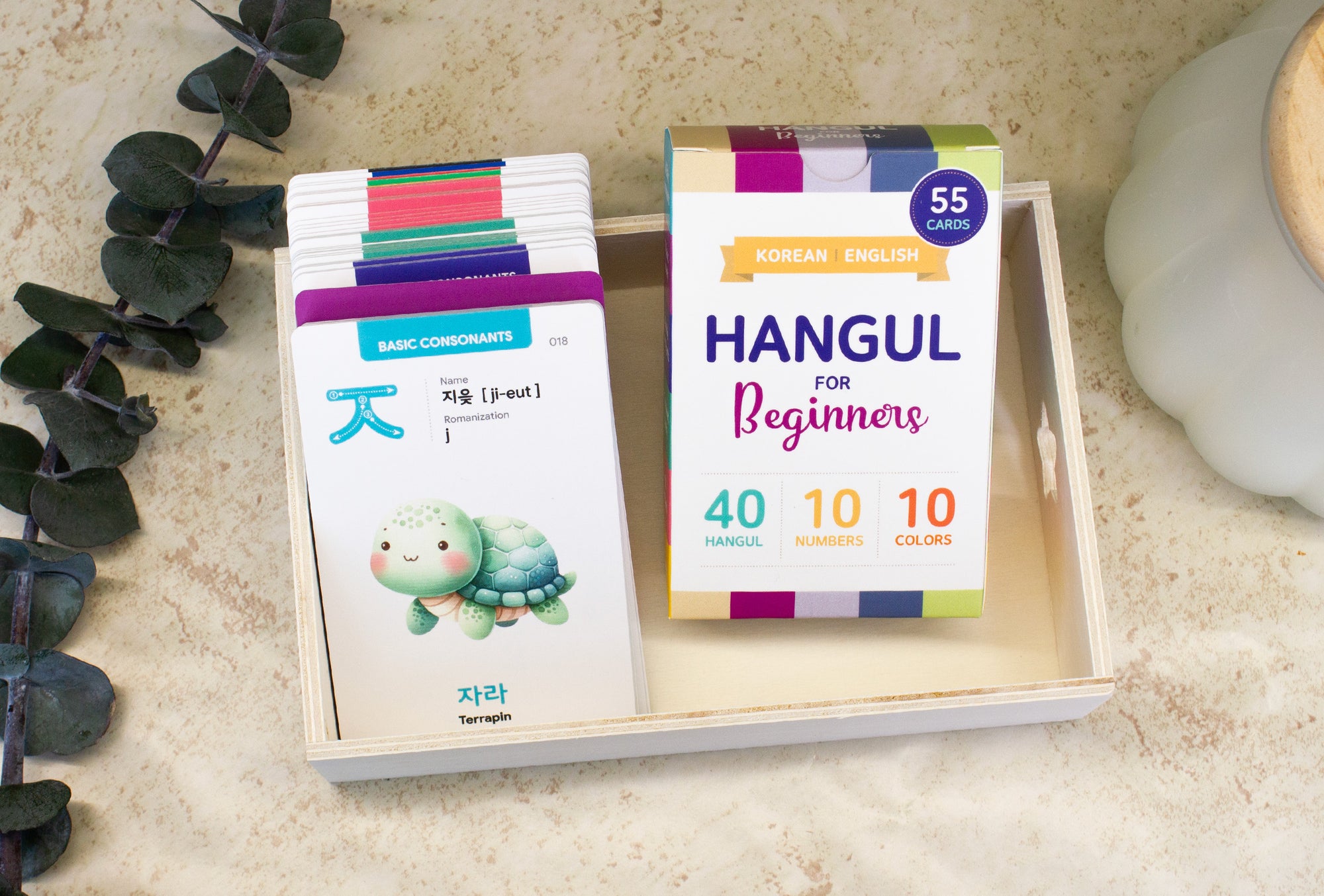 55 Korean Hangul Flashcards for Beginners: 40 Hangul+10 Numbers+10 Colors