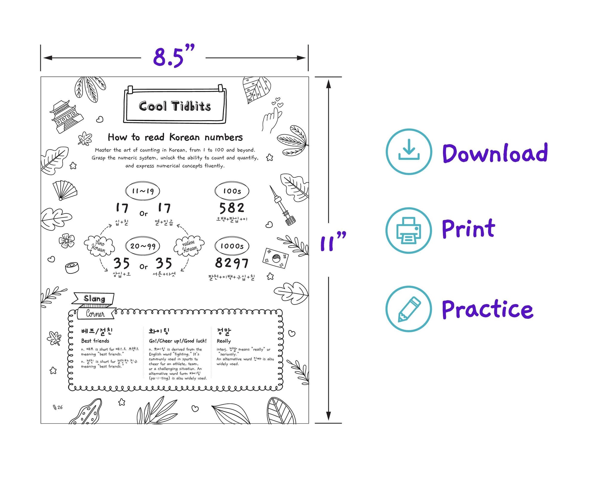Printable K-Talk Fun Practical Korean Workbook for K-Fans